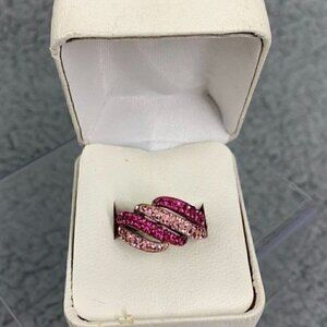 Vintage Gold Plated Sterling Silver & Crystal Cocktail Ring-Pink Stones/Silver